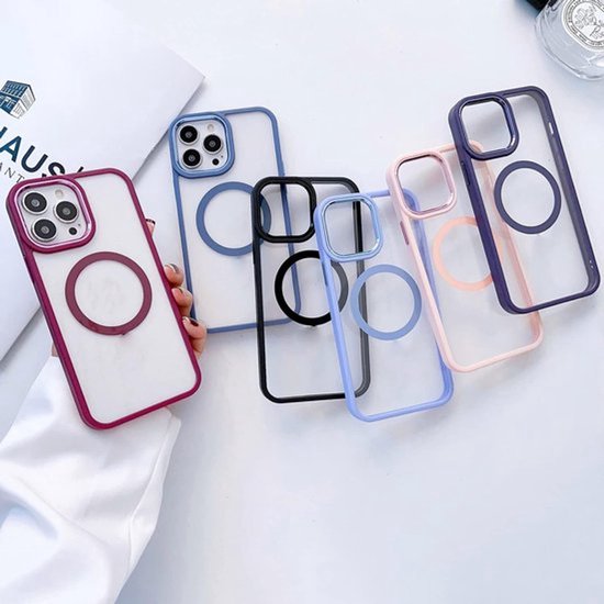 iPhone 16 Plus Hoesjes – Hybride Transparante TPU Backcover – Camera Surround Case – MagSafe Compatibel – Roze-Ilumina Benelux