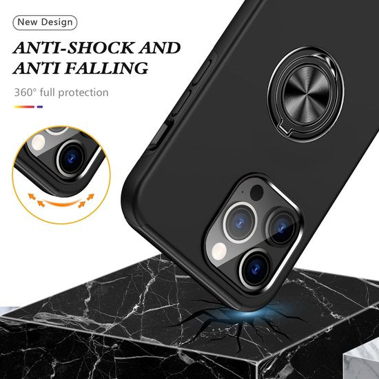 iPhone 15 Pro Hoesjes – Backcover met Vingerring & Magneet – Anti-drop – Zwart-Ilumina Benelux