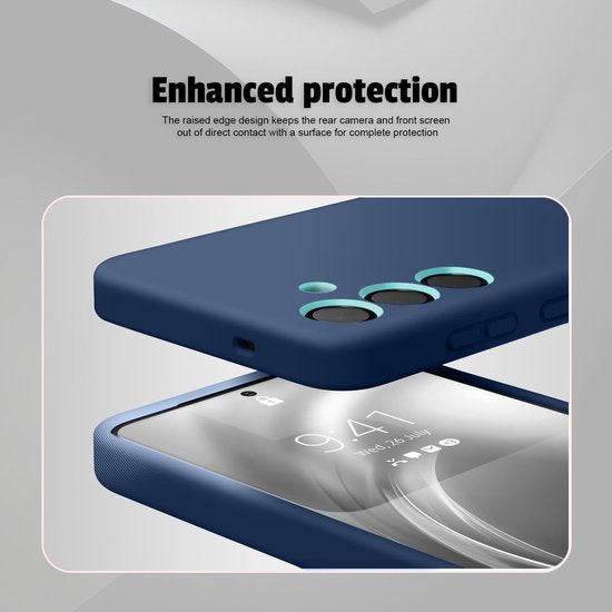 Samsung Galaxy S25 Plus Hoesjes – Liquid Siliconen Backcover – Schokbestendig – 2x Screenprotector – Navy Blauw-Ilumina Benelux