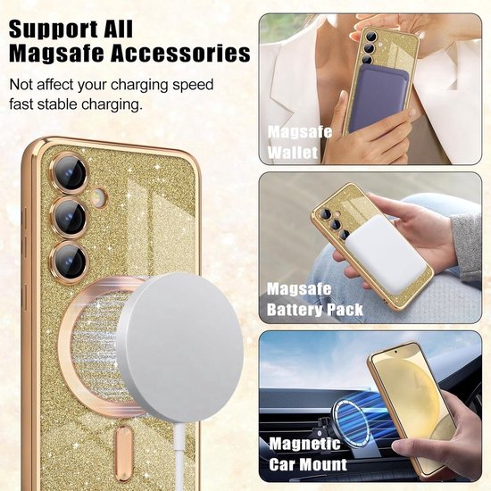 Samsung Galaxy S23 Ultra Hoesjes – MagSafe Compatibel – Zachte TPU Backcover – Glitter Sequin – Goud-Ilumina Benelux