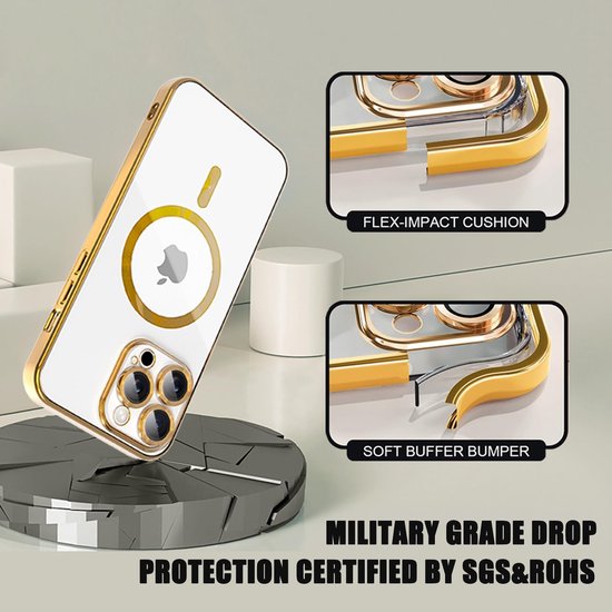 iPhone 15 Plus Hoesjes – Magsafe Compatible Backcover – Ingebouwde Camerabescherming – Goud-Ilumina Benelux