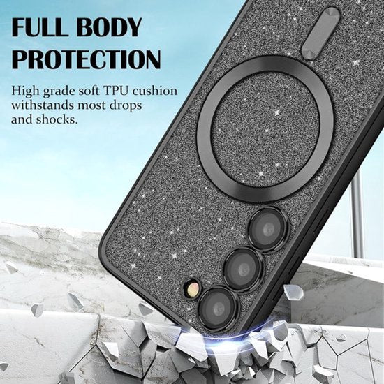 Glitter Sequin Hoesje Compatibel met Magsafe Geschikt voor: Samsung Galaxy S22 - Zachte TPU Case - Zwart
