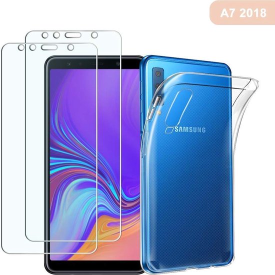 Samsung Galaxy A7 2018 Hoesjes – Transparante TPU Siliconen Backcover – Soft Grip – Inclusief 2x Gehard Glas Screenprotector-Ilumina Benelux