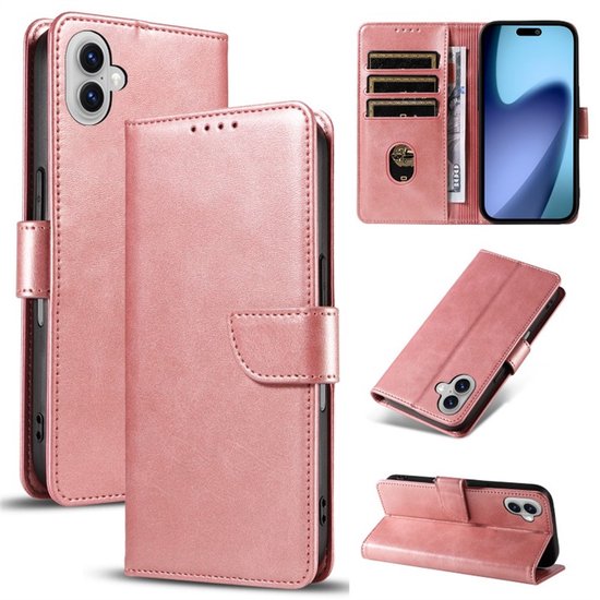 iPhone 17 Hoesjes – Luxe PU Kalfsleer Wallet – Bookcase Portemonneehoes – Pasjeshouder – Roségoud-Ilumina Benelux