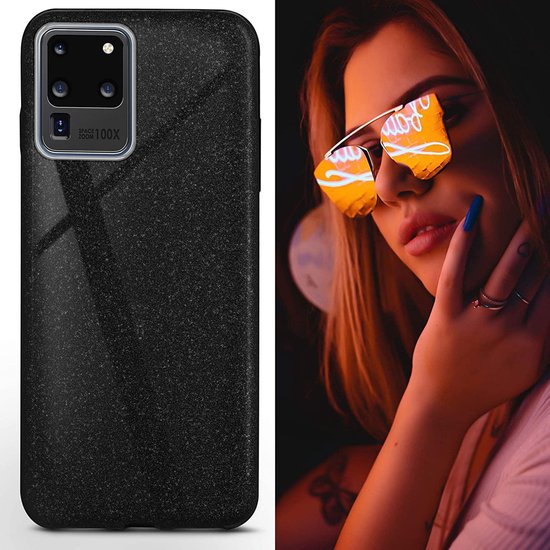 Samsung Galaxy S20 Ultra Hoesjes – Siliconen TPU Backcover – Glitter BlingBling – Zwart-Ilumina Benelux