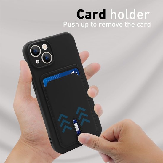 iPhone 7/8/SE 2020 Hoesjes – Siliconen Backcover – Push-Pull Pasjeshouder – Zwart-Ilumina Benelux