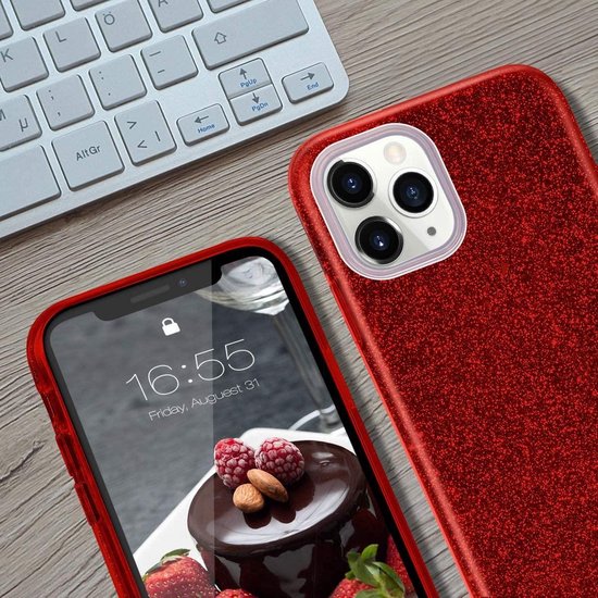 iPhone 12 Pro Hoesjes – Siliconen TPU Backcover – Glitter BlingBling Cover – Rood-Ilumina Benelux