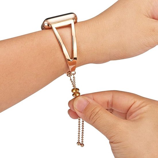 Horlogeband – Geschikt voor iWatch 38/40/42/44 mm & Apple Watch Series 1-9 – RVS bangle chain manchetarmband – Grijs-Smartwatchbandje-Ilumina Benelux