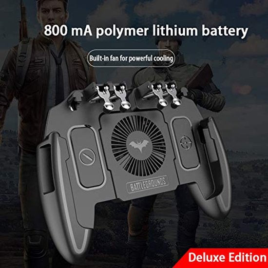 PUBG Mobiele Telefoon Game Controller met Koelventilator – 6 Vinger Bediening – L1R1 Mobiele Trigger Joystick – Geschikt voor iPhone & Android 4–6,8 inch Smartphone – Ergonomisch – Met 800mAh Ventilator