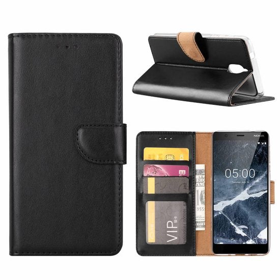 Nokia 5.1 Hoesjes – Portemonnee Hoes – Pasjeshouder – 2x Screenprotector – Zwart-Ilumina Benelux