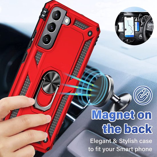 Samsung Galaxy S22 Hoesjes – Anti-Shock Hybride Ring Armor Backcover – Schokbestendig – Rood-Ilumina Benelux