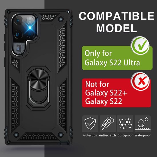 Samsung Galaxy S22 Ultra Hoesjes – Ring Armor Backcover – 360° Draaibare Standaard – Magneet – Zwart-Ilumina Benelux