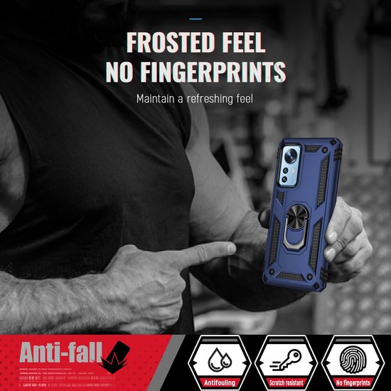 Xiaomi 12 / 12X Hoesjes – Ring Armor Backcover – 360° Draaibare Standaard – Magneet – Blauw-Ilumina Benelux