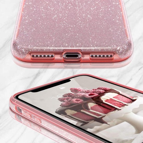 iPhone 12 Hoesjes – Siliconen TPU Backcover – Glitters BlingBling – Roze-Ilumina Benelux