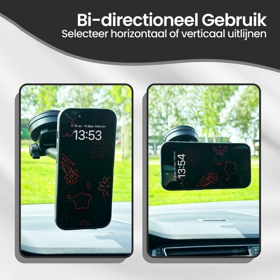 Telefoonhouder auto – Magnetisch – Sterke zuignap – Uittrekbare arm – 360° draaibaar – Zwart-Ilumina Benelux