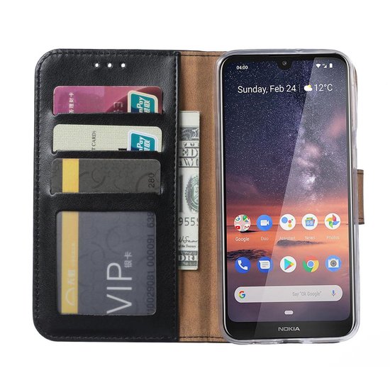Nokia 3.2 Hoesjes – Portemonnee Hoes – Pasjeshouder – 2x Screenprotector – Zwart-Ilumina Benelux