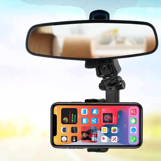 Telefoonhouder auto – 360° draaibaar – Verstelbaar – Achterbank & Achteruitkijkspiegel montage – Zwart-Ilumina Benelux