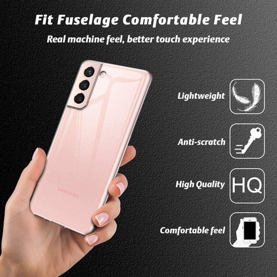 Samsung Galaxy S21 Hoesjes – Transparante Siliconen Backcover – Inclusief 2x Screenprotector Gehard Glas – Anti Kras-Ilumina Benelux