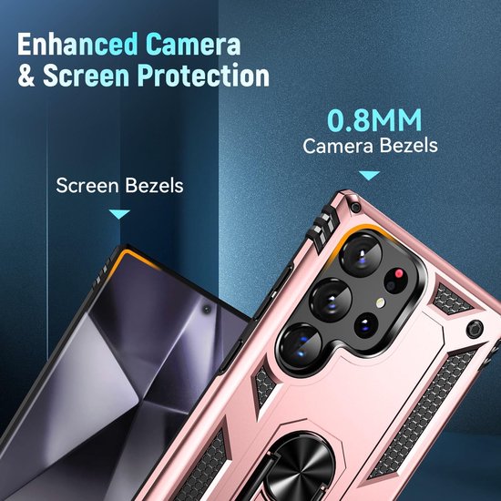 Samsung Galaxy S24 Ultra Hoesjes – Hybride Ring Armor Backcover – Schokbestendig – Anti-Shock – Roségoud-Ilumina Benelux