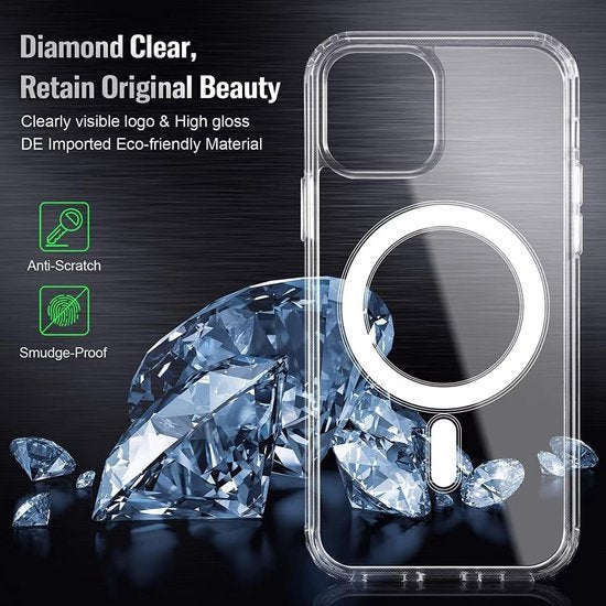 iPhone 12 Pro Max Hoesjes – Transparante MagSafe Backcover – Schokabsorberende Hoeken – Doorzichtig-Ilumina Benelux