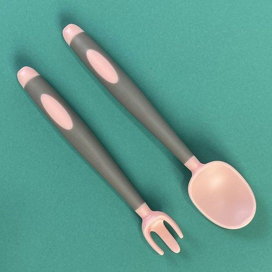 Babylepel en vork set – Siliconen bestek – BPA-vrij – Magnetron & vaatwasserbestendig – Roze-Kinderbestekset-Ilumina Benelux