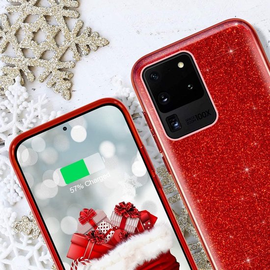 Samsung Galaxy A72 Hoesjes – Siliconen TPU Backcover – Glitter BlingBling Cover – Rood-Ilumina Benelux