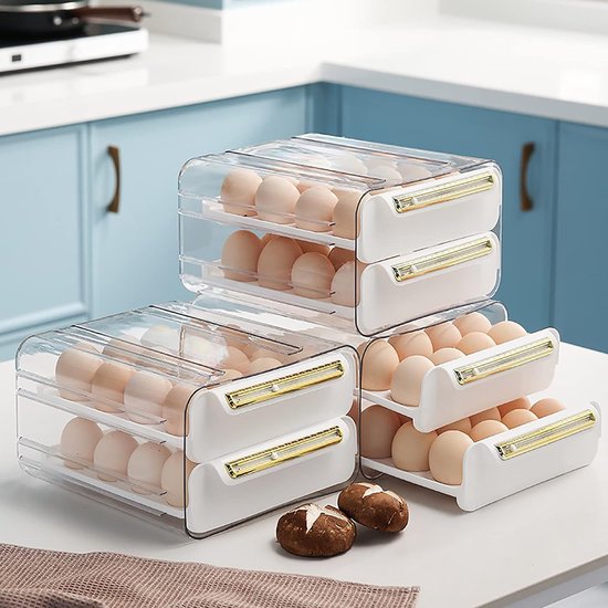 Eierhouder koelkast – Duo-laags eiertray 32 eieren (16+16) – Transparant – Stapelbaar – Velox Goods VL-526-Eierdop-Ilumina Benelux