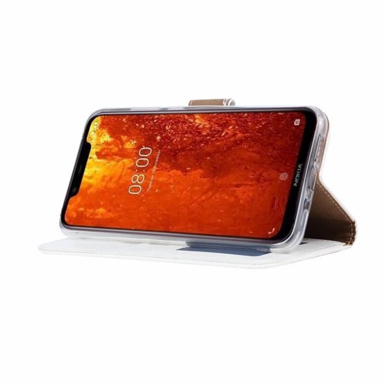 Nokia 8.1 Hoesjes – Bookcase Portemonnee Hoes – Pasjeshouder – Magneetsluiting – Wit-Ilumina Benelux