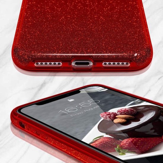 Samsung Galaxy S21 Hoesjes – Siliconen TPU Backcover – Glitter BlingBling – Rood-Ilumina Benelux