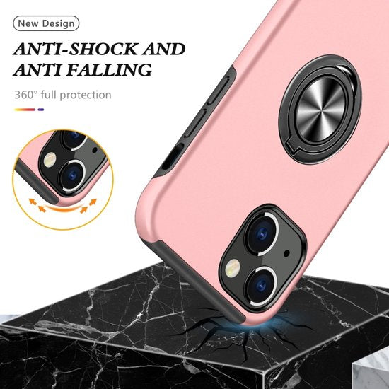 iPhone 15 Plus Hoesjes – Backcover met Vingerring & Magneet – Anti-drop – Roze-Ilumina Benelux