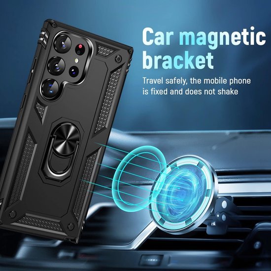 Samsung Galaxy S23 Ultra Hoesjes – Hybride Ring Armor Backcover – Schokbestendig – Zwart-Ilumina Benelux