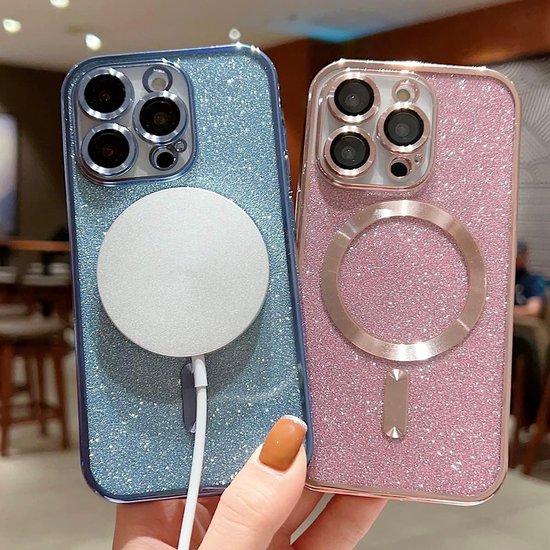 iPhone 16 Hoesjes – MagSafe Compatibel – Zachte TPU Backcover – Glitter Sequin Design – Roze-Ilumina Benelux