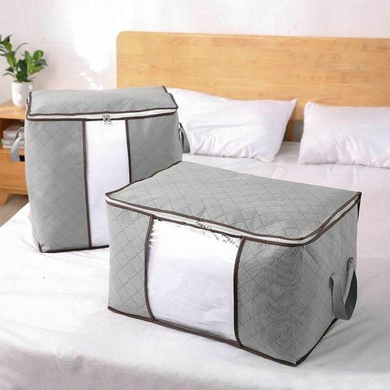 Opbergtas kleding – Set van 4 – Dekbed opbergzak – Ruimtebesparend – Voor beddengoed, handdoeken en seizoenskleding – Grijs-Opbergtas kleding-Ilumina Benelux