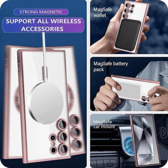 Samsung Galaxy S24 Ultra Hoesjes – Magnetische Transparante Siliconen Backcover – Camera Lens Protector – Roségoud-Ilumina Benelux