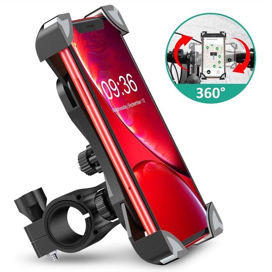 Telefoonhouder fiets & motor – Schokbestendig – 360° draaibaar – Zonder gereedschap – Anti-slip & veilig – Zwart-Ilumina Benelux