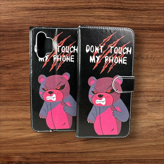 Samsung Galaxy A32 5G Hoesjes – Portemonnee Book Case – Pasjeshouder – Magneetsluiting – Don't Touch My Phone Print-Ilumina Benelux