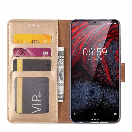 Nokia 6.1 Plus Hoesjes – Bookcase Portemonnee – Pasjeshouder – Magneetsluiting – Goud-Ilumina Benelux