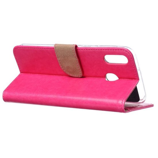 Samsung Galaxy M20 Hoesjes – Portemonnee Hoes – Pasjeshouder – 2x Gehard Glas Screenprotector – Roze-Ilumina Benelux