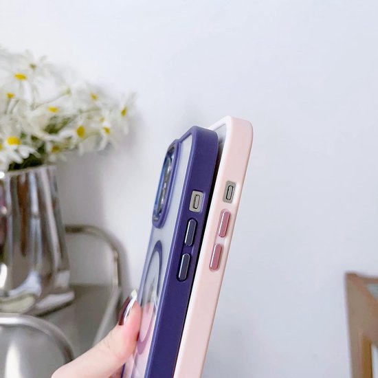 iPhone 14 Hoesjes – Hybride Transparante TPU Backcover – Camera Surround Case – MagSafe Compatibel – Roze-Ilumina Benelux