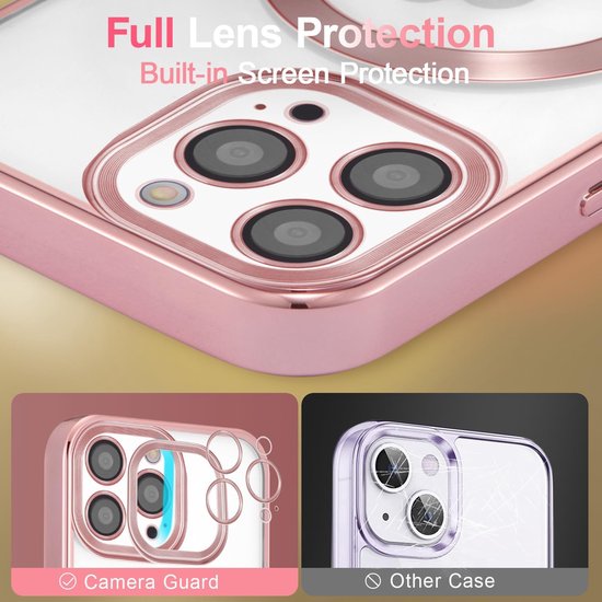 iPhone 15 Pro Hoesjes – Magnetische Backcover met MagSafe – Camera Lens Protector – Roségoud-Ilumina Benelux