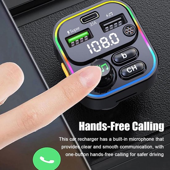FM Transmitter Auto – Bluetooth 5.3 Carkit – USB-C Snellader 22.5W – USB-A & SD Kaart – Zwart-Ilumina Benelux