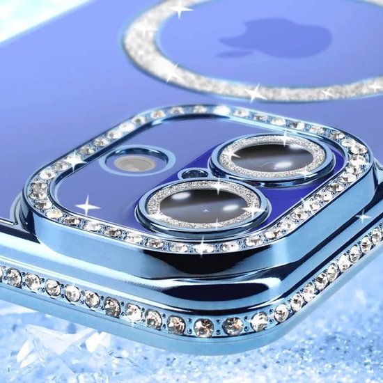 iPhone 16 Plus Hoesjes – MagSafe Magnetisch – Glitter Backcover – Schokbestendig – Blauw-Ilumina Benelux