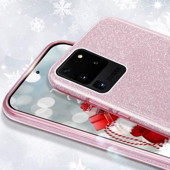 Samsung Galaxy S20 Plus Hoesjes – Siliconen TPU Backcover – Glitter BlingBling Cover – Roze-Ilumina Benelux
