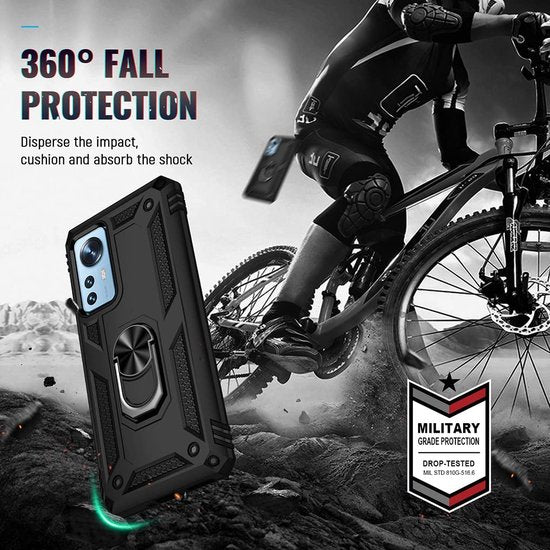 Xiaomi 12 Pro Hoesjes – Hybride Ring Armor Backcover – Schokbestendig – Zilver-Ilumina Benelux