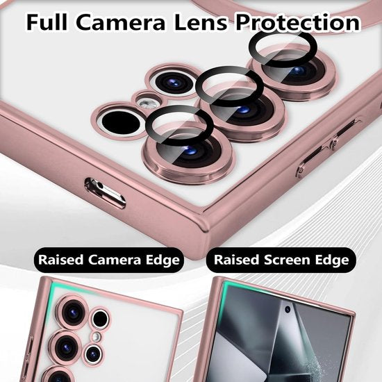 Samsung Galaxy S24 Ultra Hoesjes – Magnetische Transparante Siliconen Backcover – Camera Lens Protector – Roségoud-Ilumina Benelux