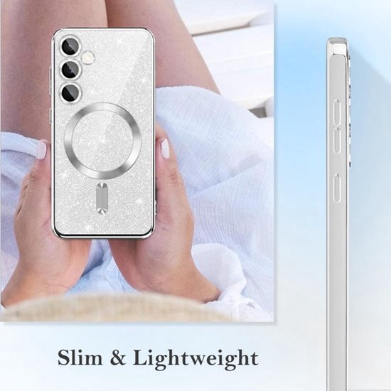 Samsung Galaxy S23 Ultra Hoesjes – Glitter Sequin Backcover – MagSafe Compatibel – Zachte TPU Case – Zilver-Ilumina Benelux