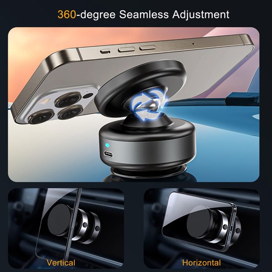 Telefoonhouder auto – Magnetisch vacuüm met zuignap – Verstelbaar – Geschikt voor iPhone & Android – Zwart-Ilumina Benelux