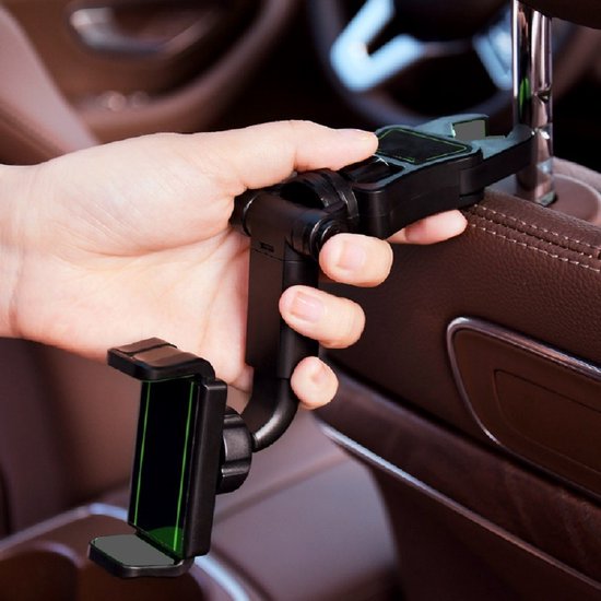 Telefoonhouder auto – Achteruitkijkspiegel & hoofdsteun montage – Verstelbaar – 360° draaibaar – Tot 6,9 inch – Zwart-Ilumina Benelux