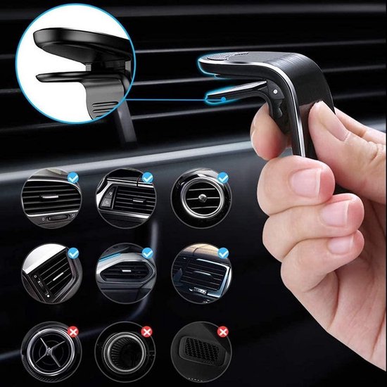 Telefoonhouder auto – Magnetisch Ventilatierooster – Klembevestiging – Inclusief Magneetsticker – Zwart-Telefoonhouders-Ilumina Benelux