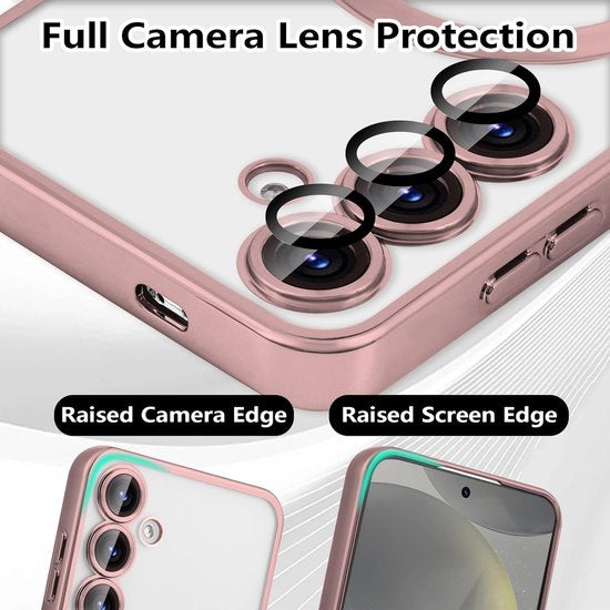 Backcover hoesje Geschikt voor: Samsung Galaxy S24 FE / Galaxy S25 FE - met 2x Screenprotector - MagSafe - Roségoud